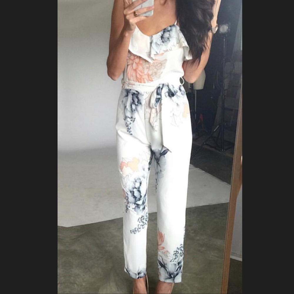 Never worn! White floral jumpsuit